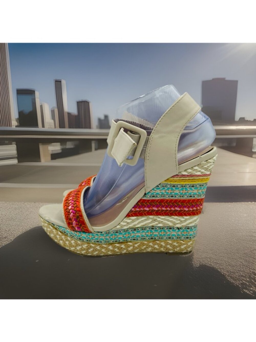 Mix No. 6 Shoes Womens Size 7.5 M Colorful Jordie Wedge High Heel Ankle Sandals - Picture 2 of 11